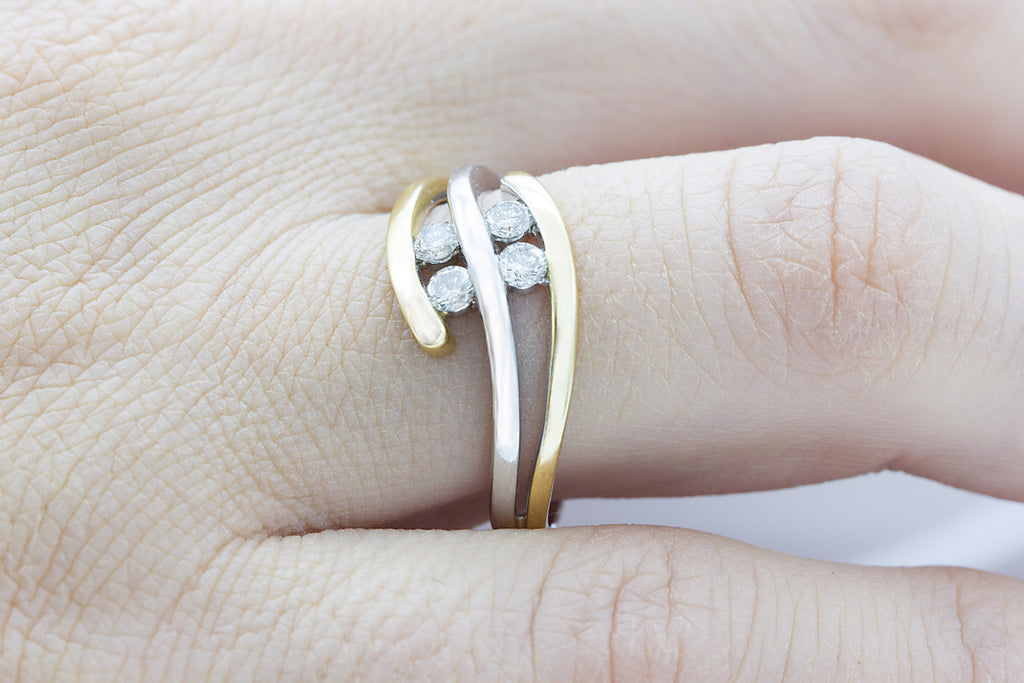 Bi Colour Three Strand Diamond 18K White & Yellow Gold Ring