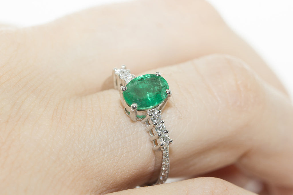 Emerald and Diamond 18K White Gold Ring