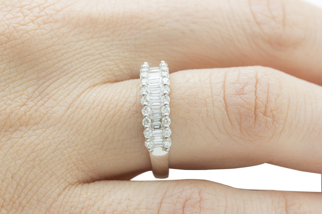Channel Set Baguette and Round Cut Diamond 18K White Gold Ring