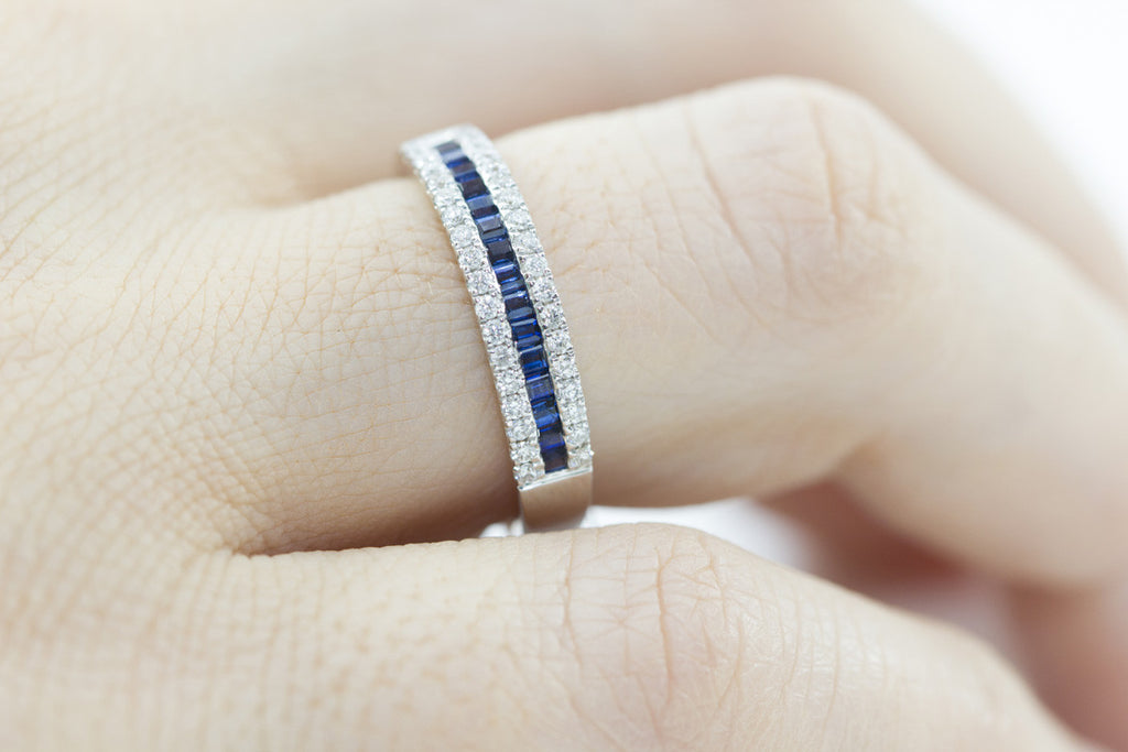 Blue Sapphire and Diamond Channel Set 18K White Gold Ring - OUT OF STOCK