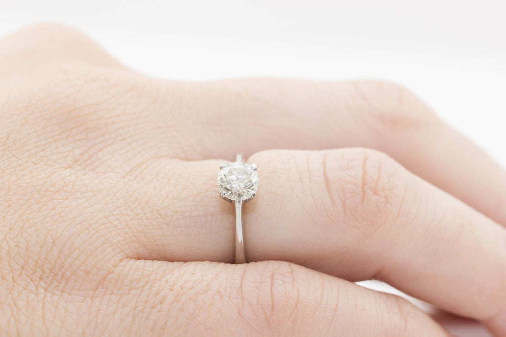 Round Brilliant Cut Diamond Solitaire 18K White Gold Engagement Ring - OUT OF STOCK