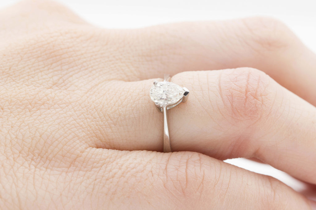 Pear Shaped Diamond Solitaire 18K White Gold Engagement Ring - OUT OF STOCK