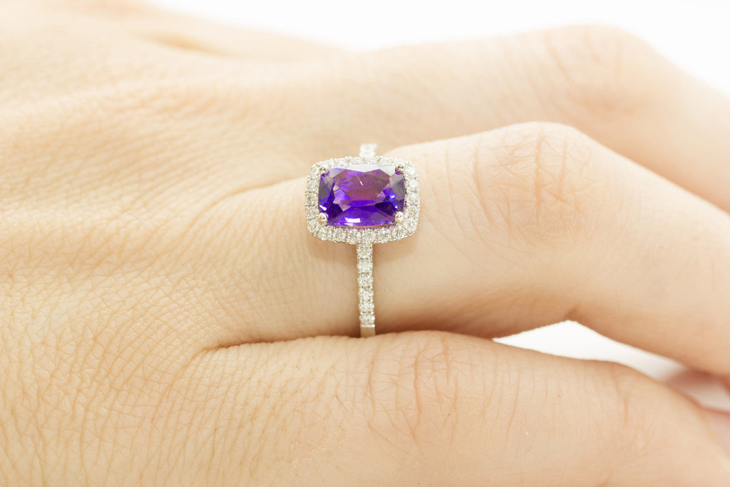 Amethyst and Diamond 18K White Gold Ring