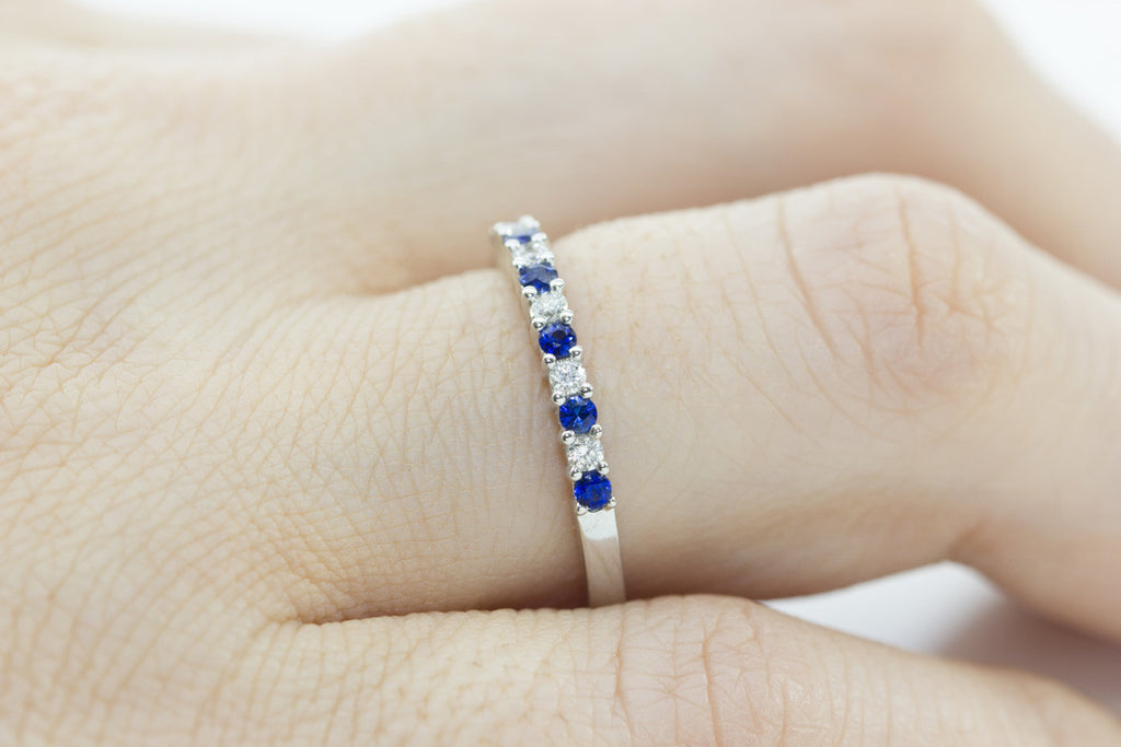 Half Eternity Blue Sapphire and Diamond 18K White Gold Ring - OUT OF STOCK