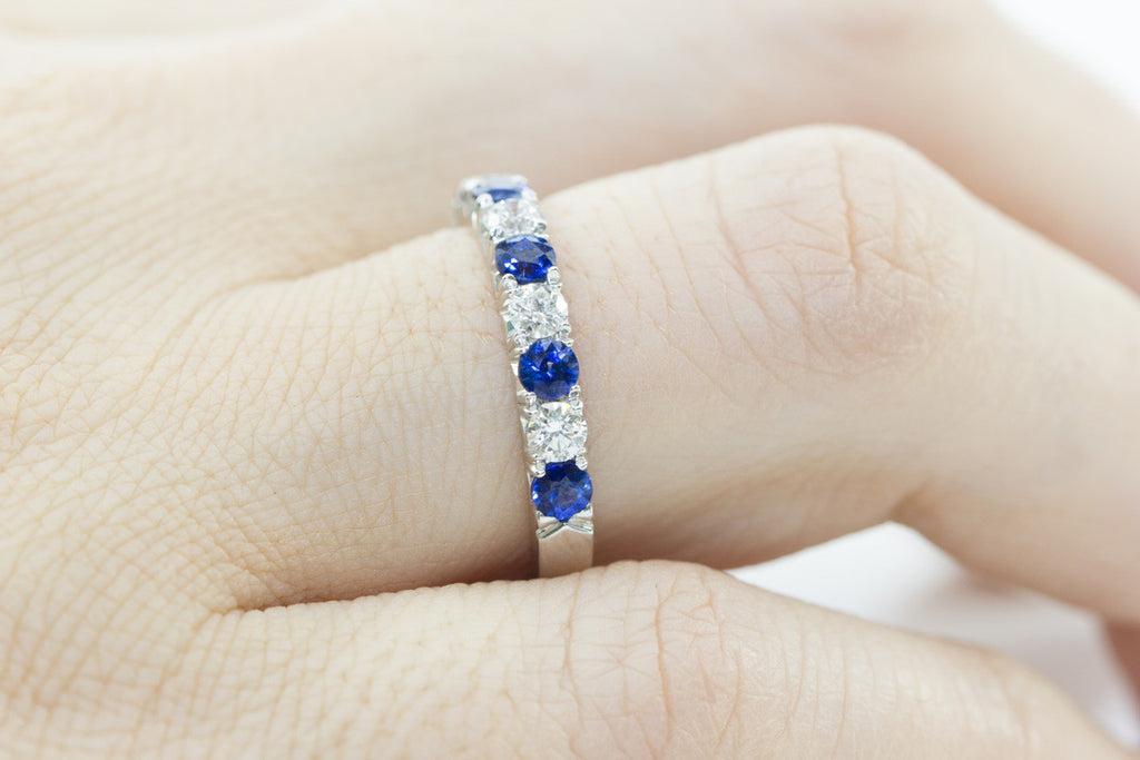Half Eternity Blue Sapphire and Diamond 18K White Gold Ring - OUT OF STOCK