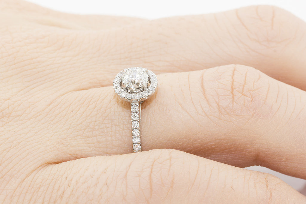 Round Cut Diamond Halo 18K White Gold Engagement Ring - OUT OF STOCK