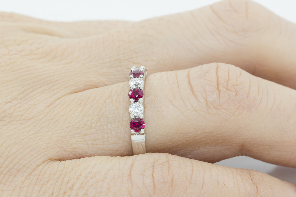 Ruby and Diamond Half Way 18K White Gold Ring - OUT OF STOCK