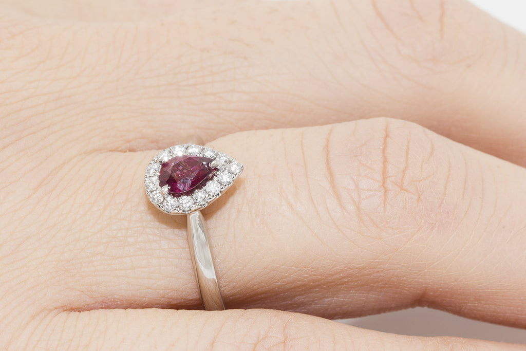 Almondite Garnet and Diamond 18K White Gold Ring - OUT OF STOCK