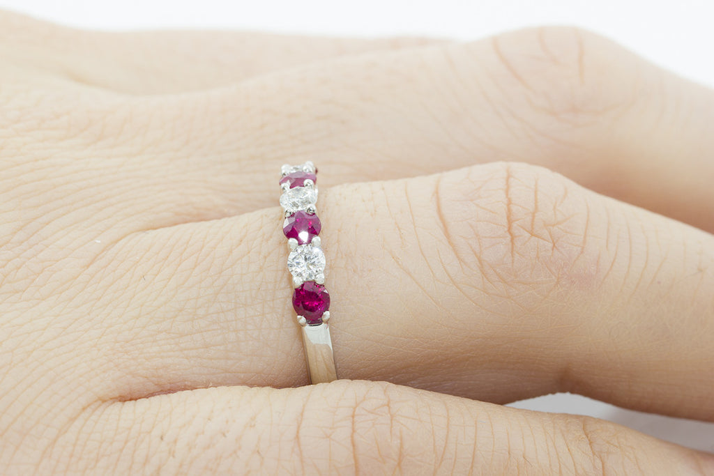 Seven Stone Ruby and Diamond 18K White Gold Ring - OUT OF STOCK