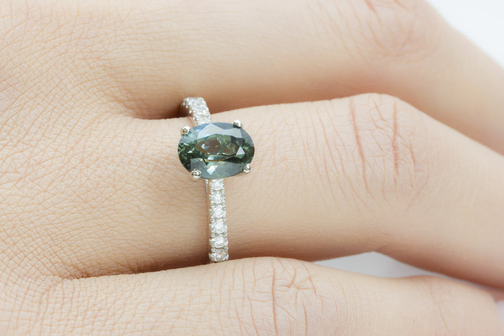 Blue-Green and Diamond 18K White Gold Ring