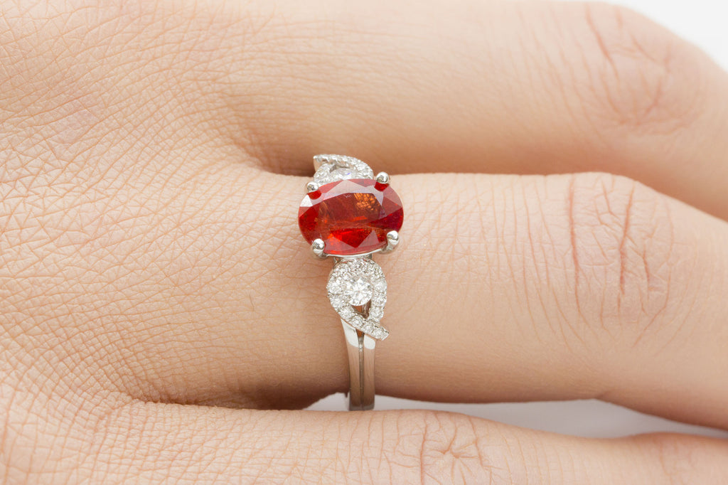 Orange Sapphire and Diamond 18K White Gold Ring