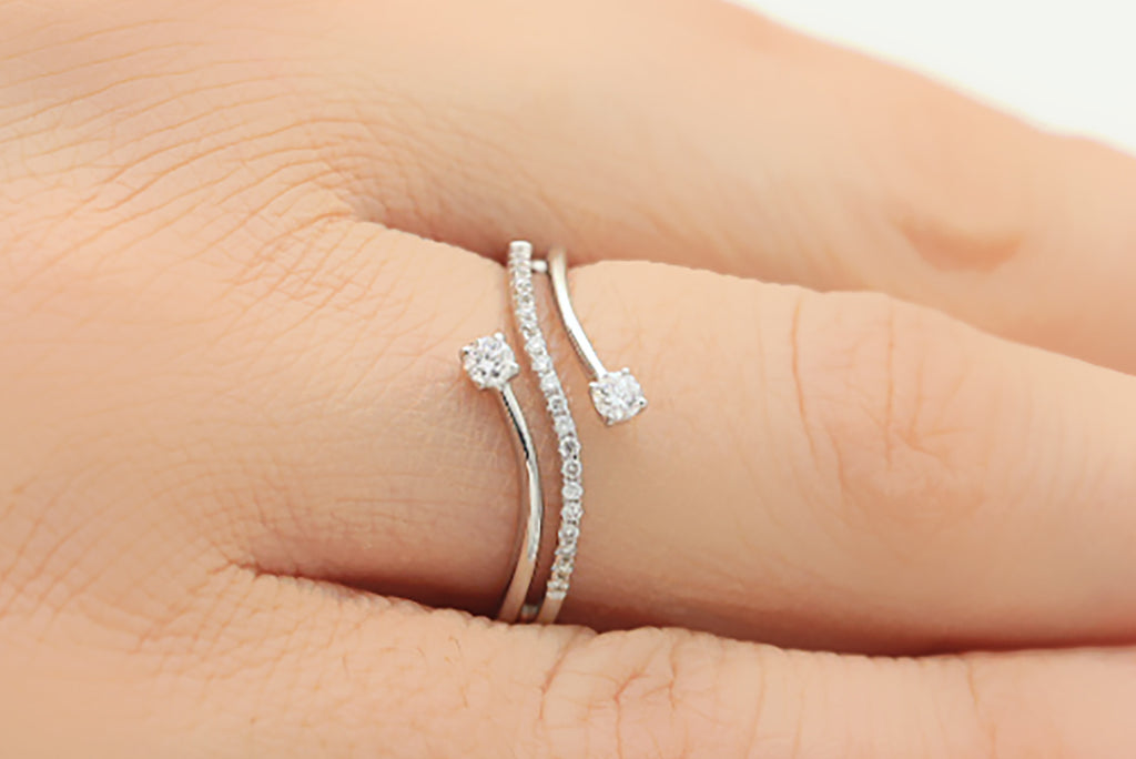 Two Stone Diamond Twisted 18K White Gold Ring