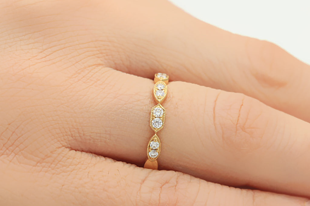 Milgrain Art Deco Style Diamond 18K Yellow Gold 3mm Wedding Ring