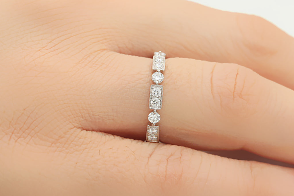 Milgrain Art Deco Style Diamond 18K White Gold 3mm Wedding Ring - OUT OF STOCK