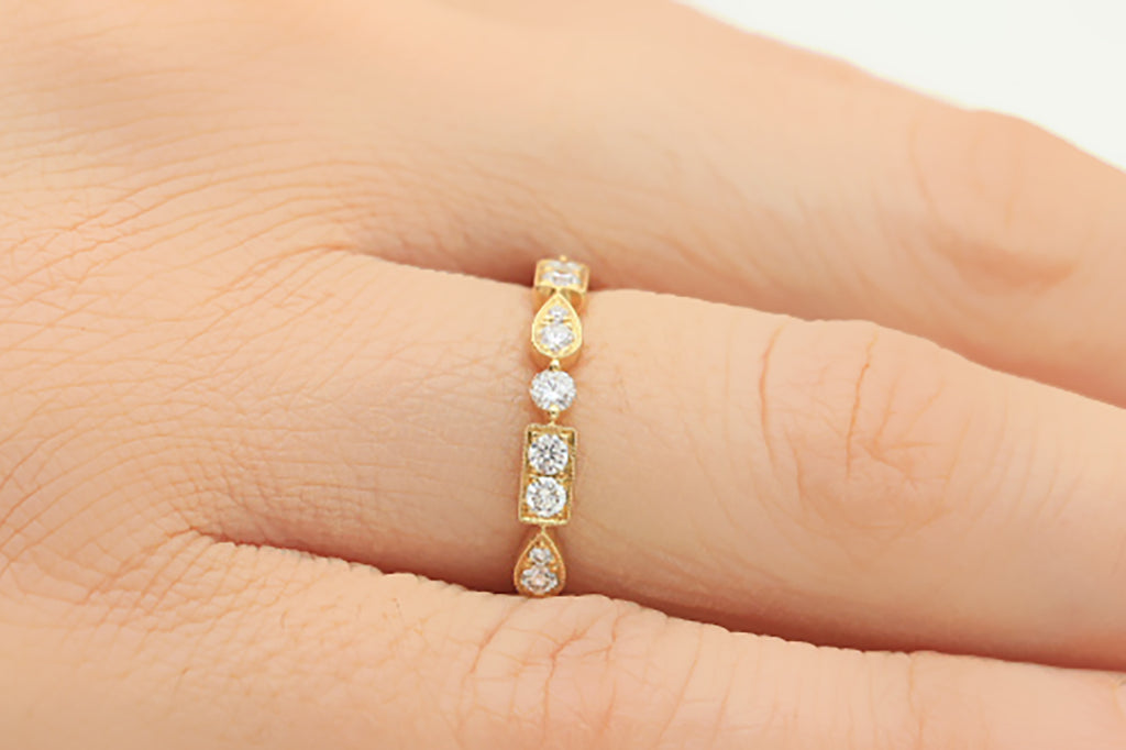 Milgrain Art Deco Style Diamond 18K Yellow Gold 3mm Wedding Ring