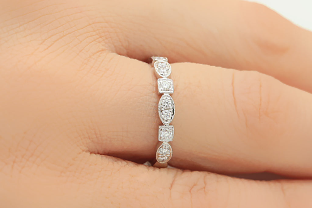 Milgrain Art Deco Style Diamond 18K White Gold 3mm Wedding Ring - OUT OF STOCK