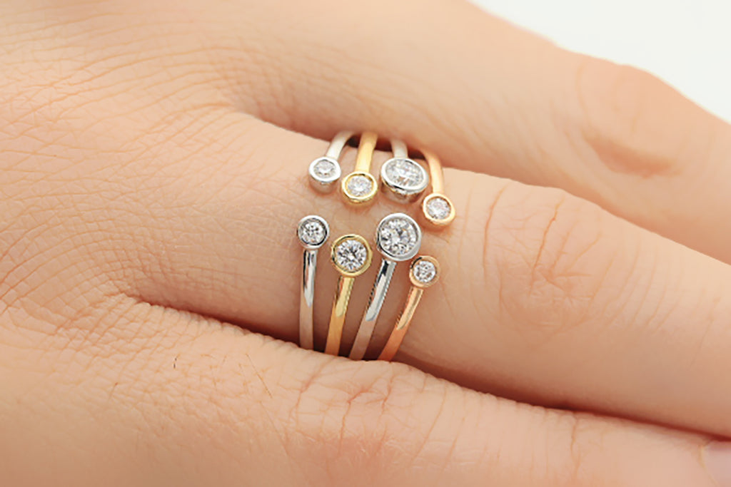 Three Colour Donut Diamond 18K White Rose & Yellow Gold Ring
