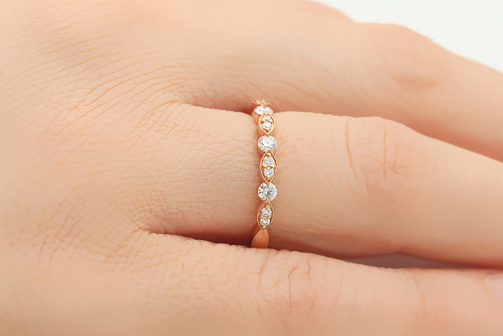 Milgrain Art Deco Style Diamond 18K Rose Gold 3mm Wedding Ring