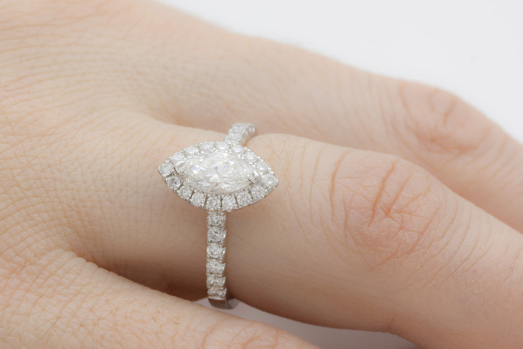Marquise Cut Halo Diamond 18K White Gold Engagement Ring