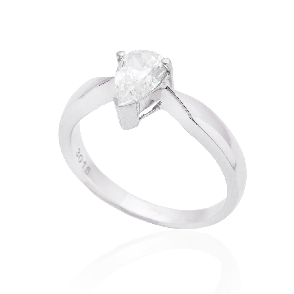 Pear Shape Diamond Engagement 18K White Gold Ring