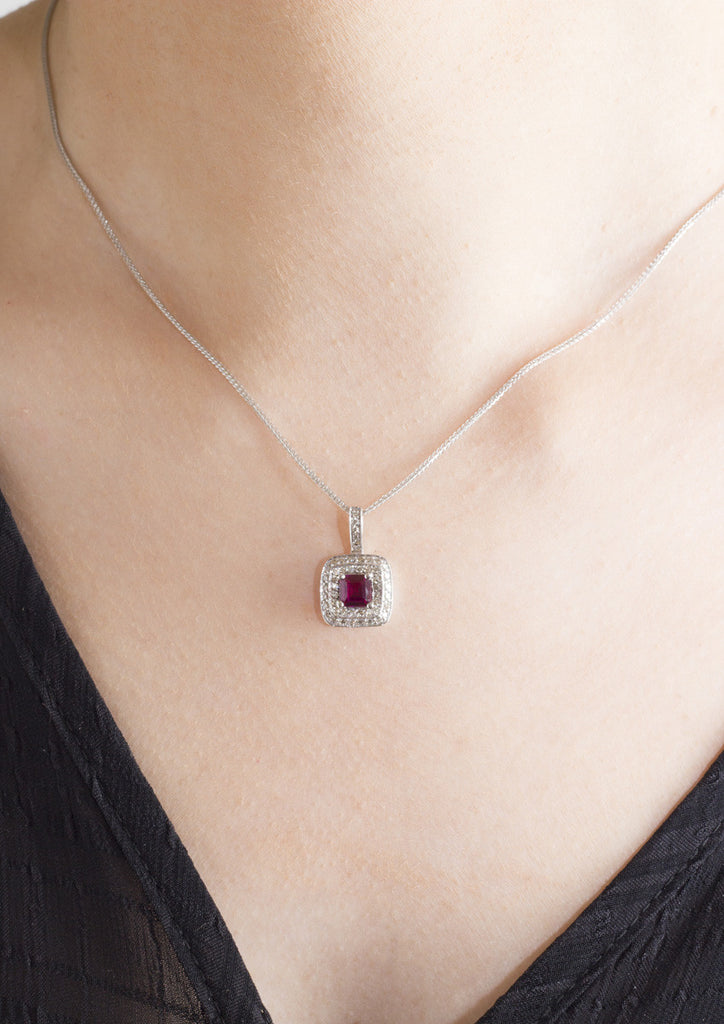 Ruby and Diamond 18K White Gold Pendant