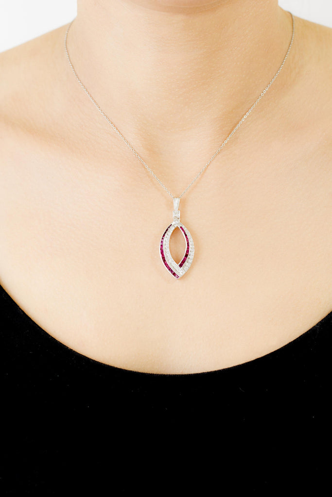 Ruby and Diamond 18K White Gold Pendant