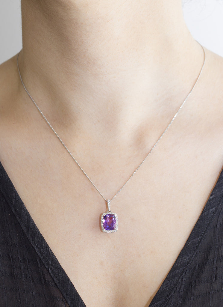 Amethyst and Diamond 18K White Gold Pendant