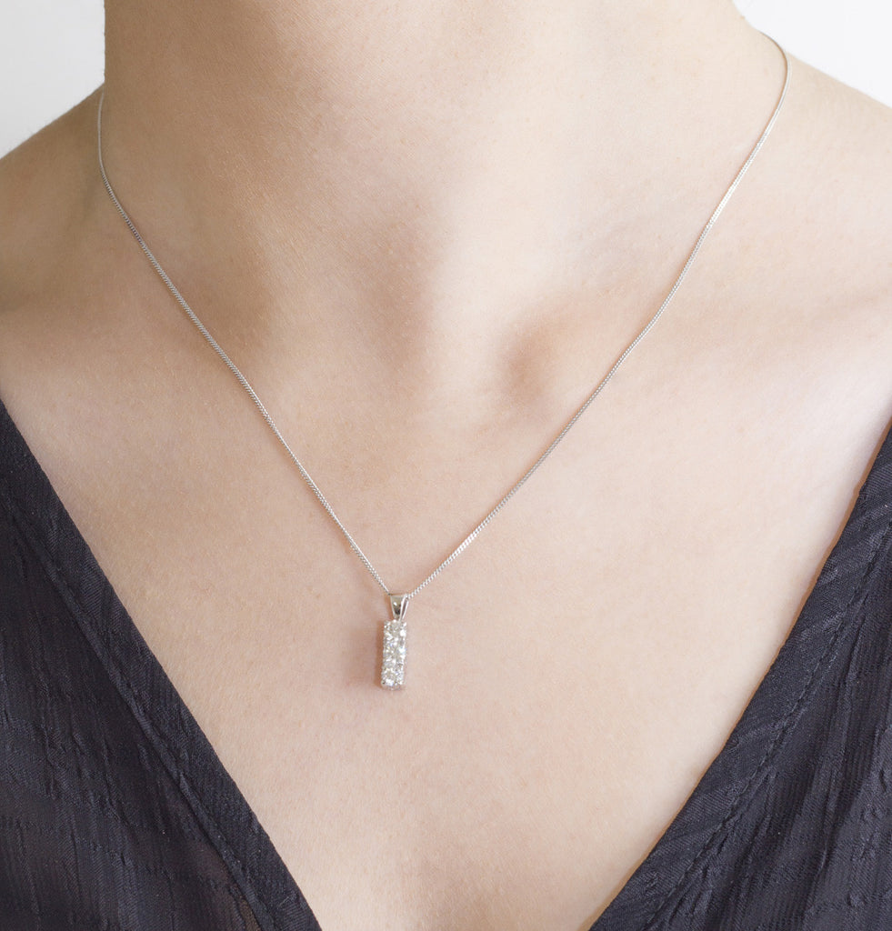 Three Stone Diamond 18K White Gold Pendant