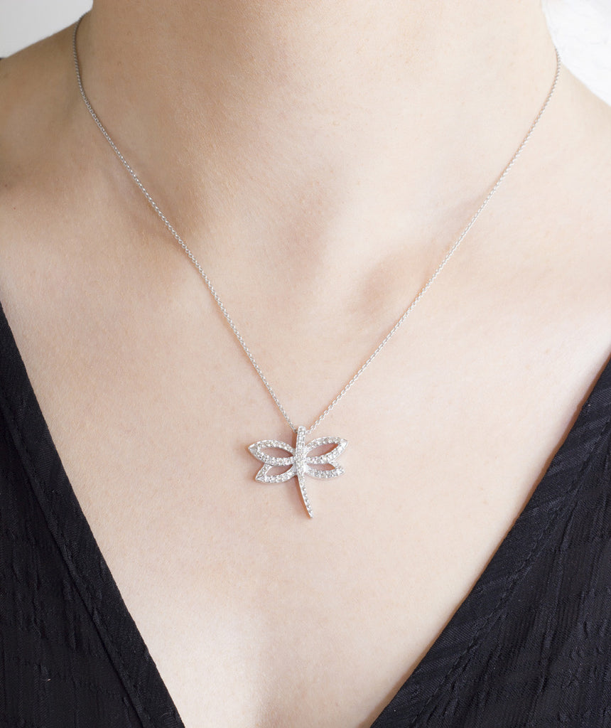 Diamond Dragonfly 18K White Gold Pendant