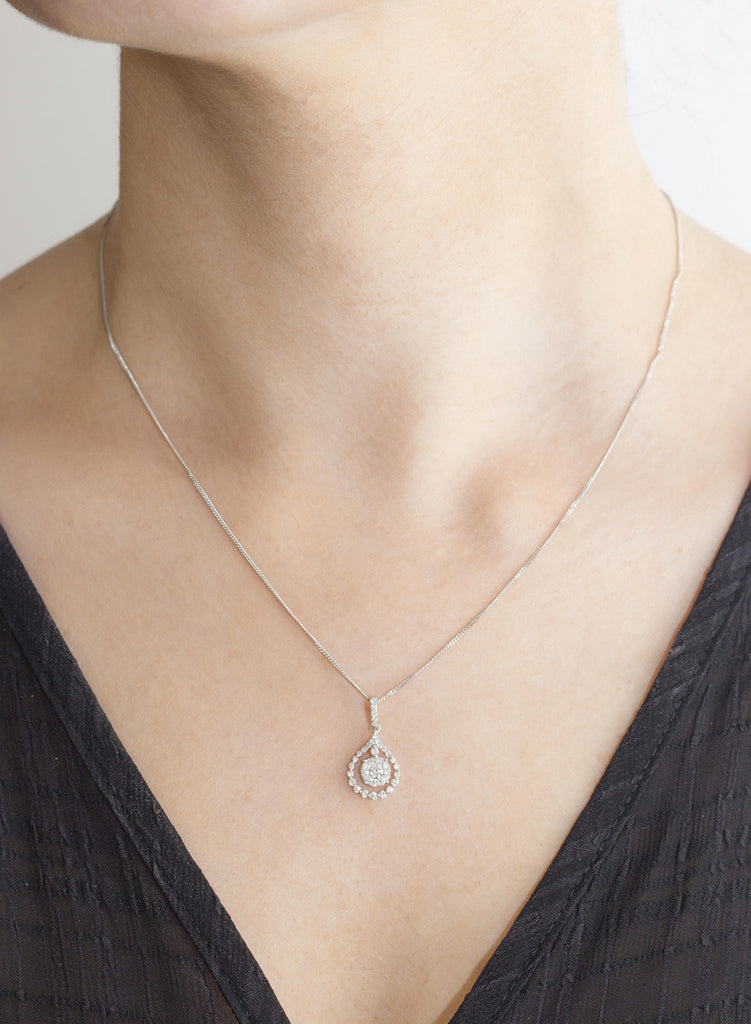 Tear-Drop Shaped Diamond 18K White Gold Pendant