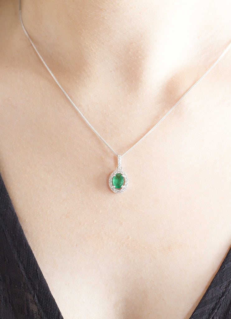 Emerald and Diamond 18K White Gold Pendant