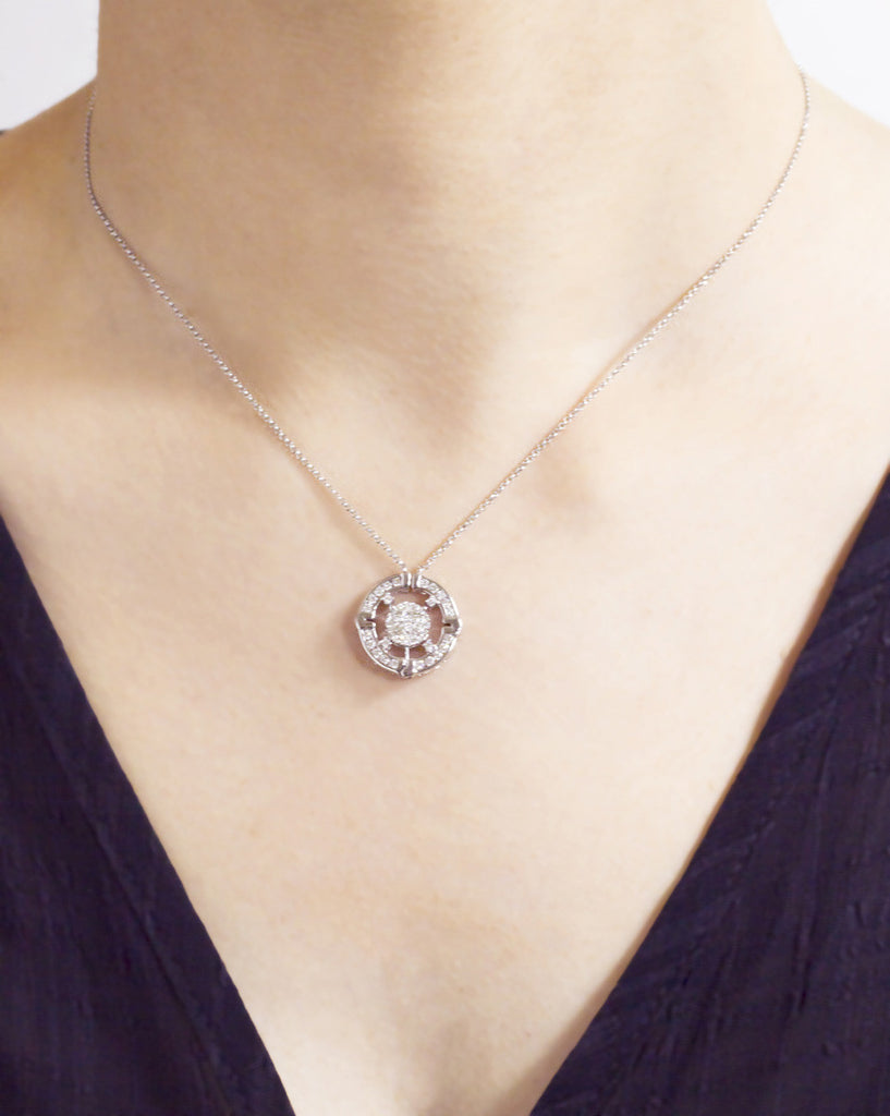 Circular Fantasy Diamond 18K White Gold Pendant