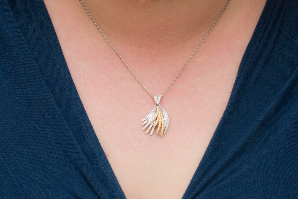 Leaf Shaped Diamond 18K White & Rose Gold Pendant