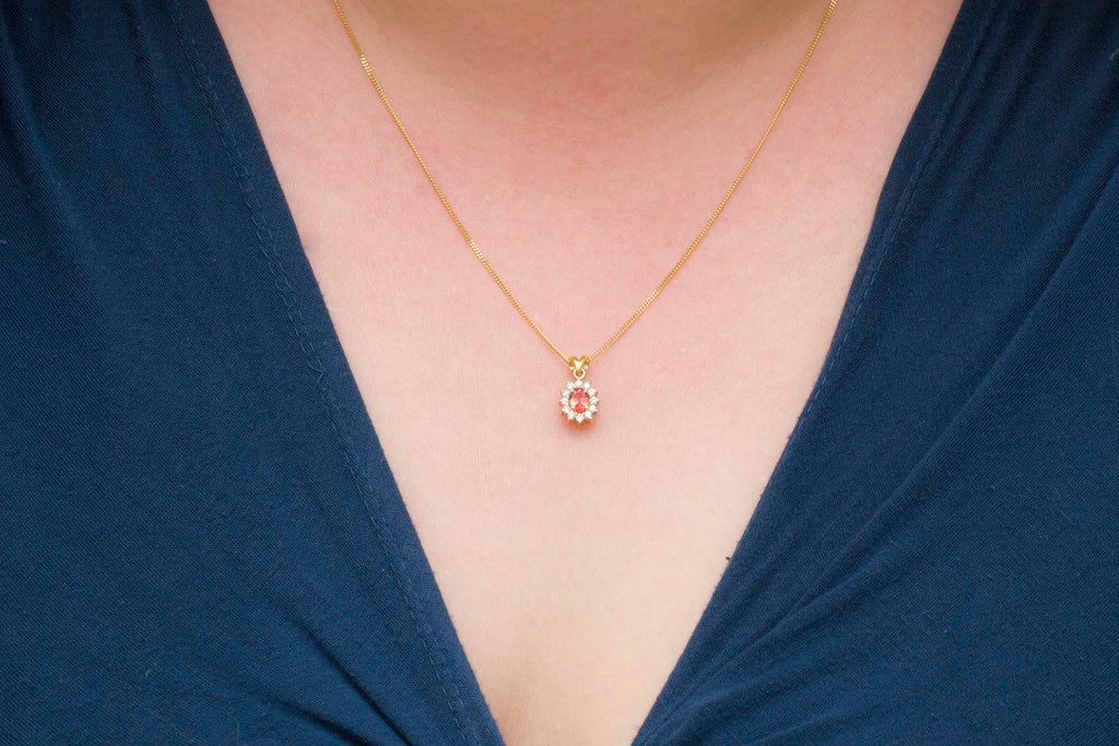 Cluster Diamond & Orange Sapphire 18K Yellow Gold Pendant