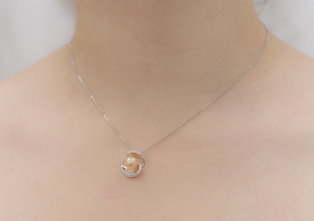 Pink Pearl and Diamond 18K White Gold Pendant