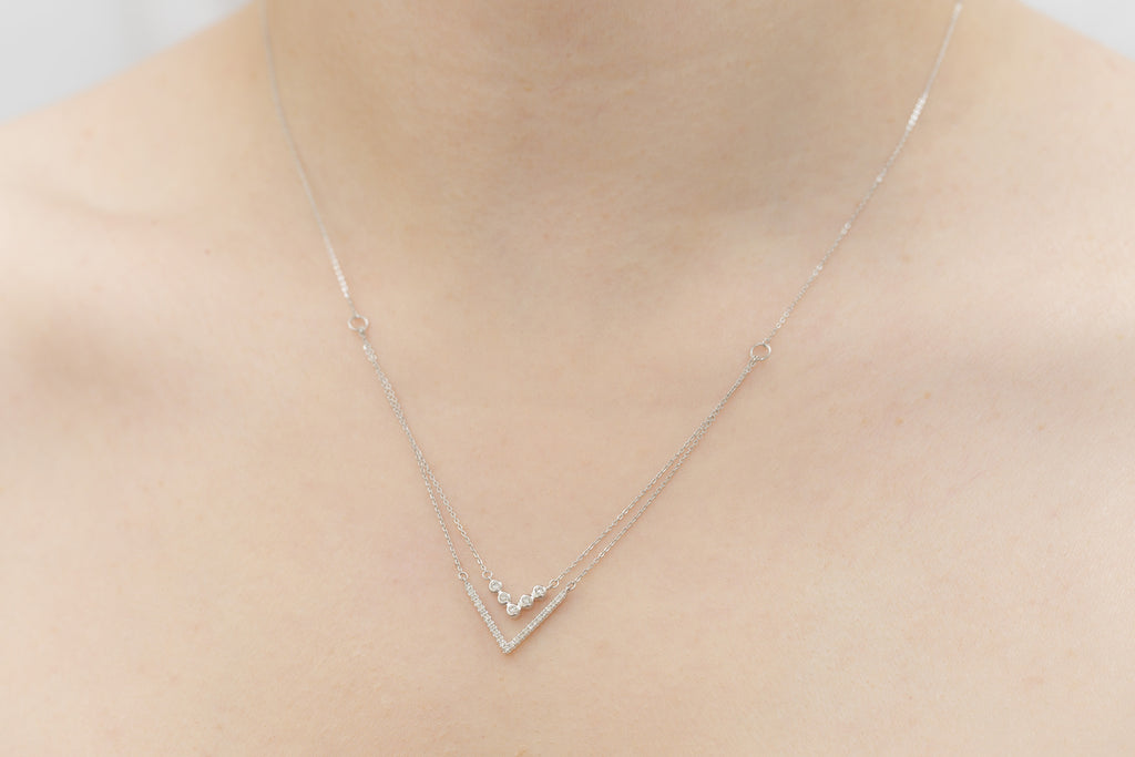 V Shaped Diamond 18K White Gold Necklace