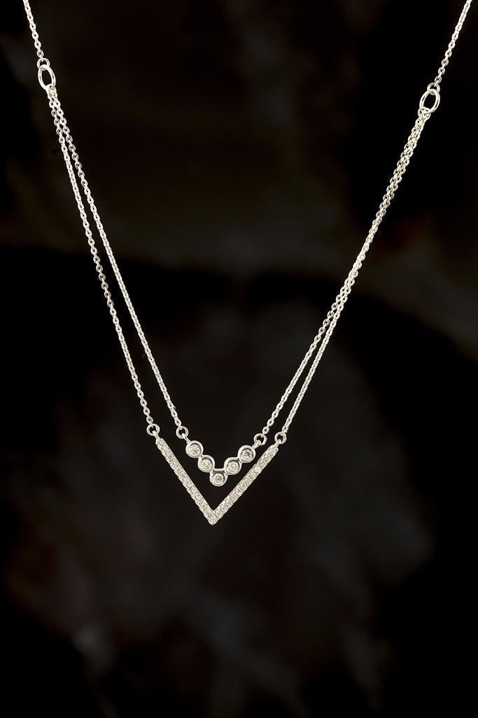 V Shaped Diamond 18K White Gold Necklace