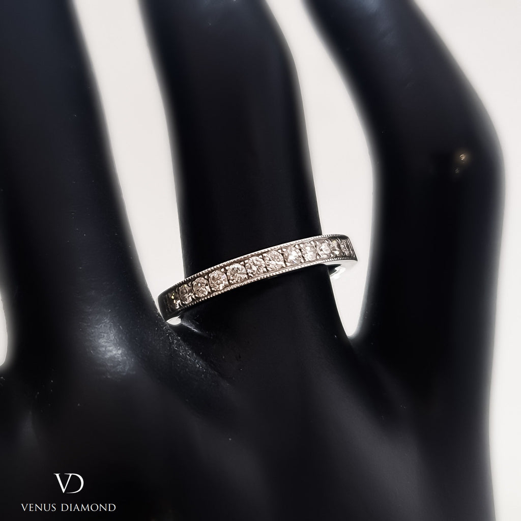 18k White Gold Milgrain Edge Diamond  Half Eternity Ring