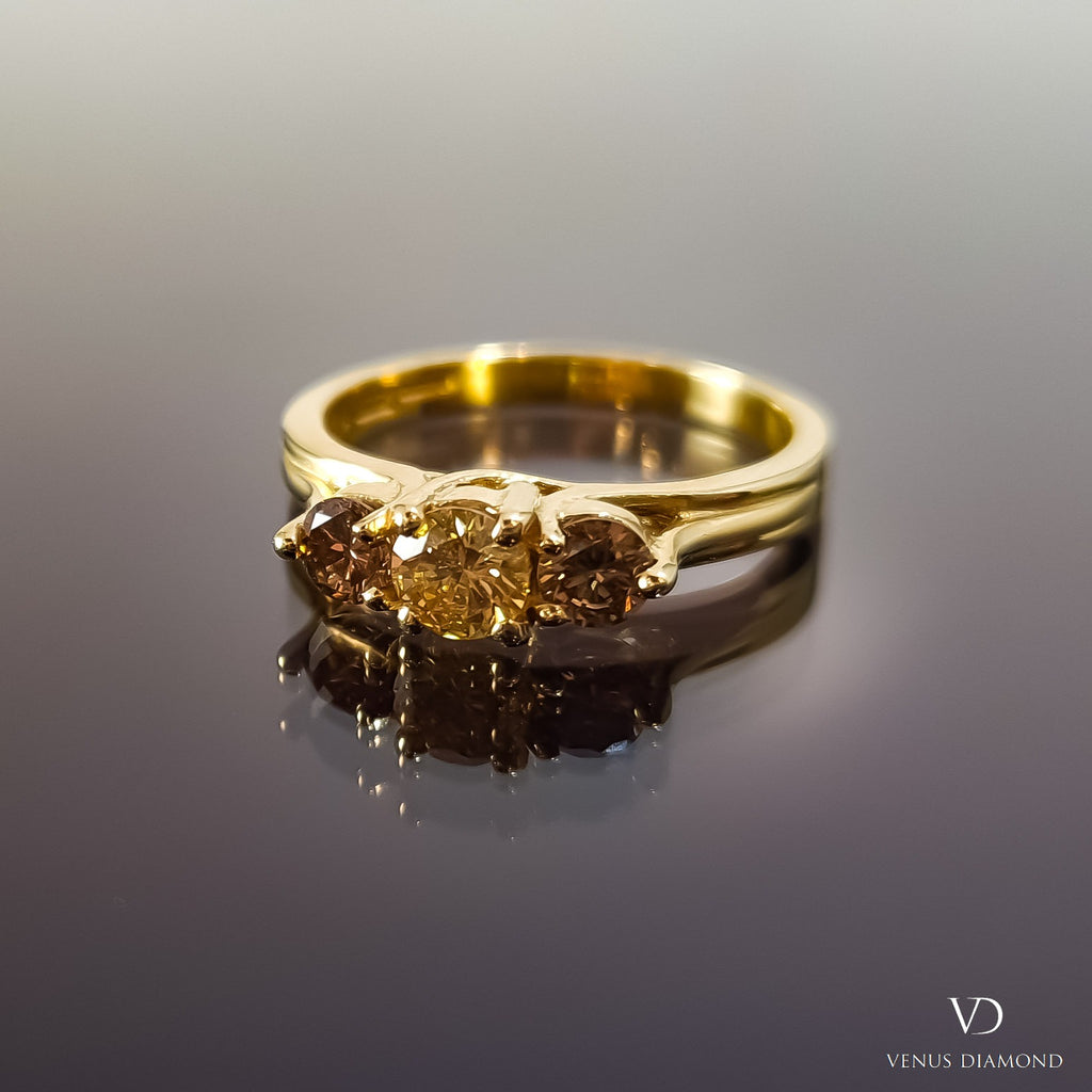 18k Yellow Gold Yellow and Cinnamon Diamond Trilogy Ring