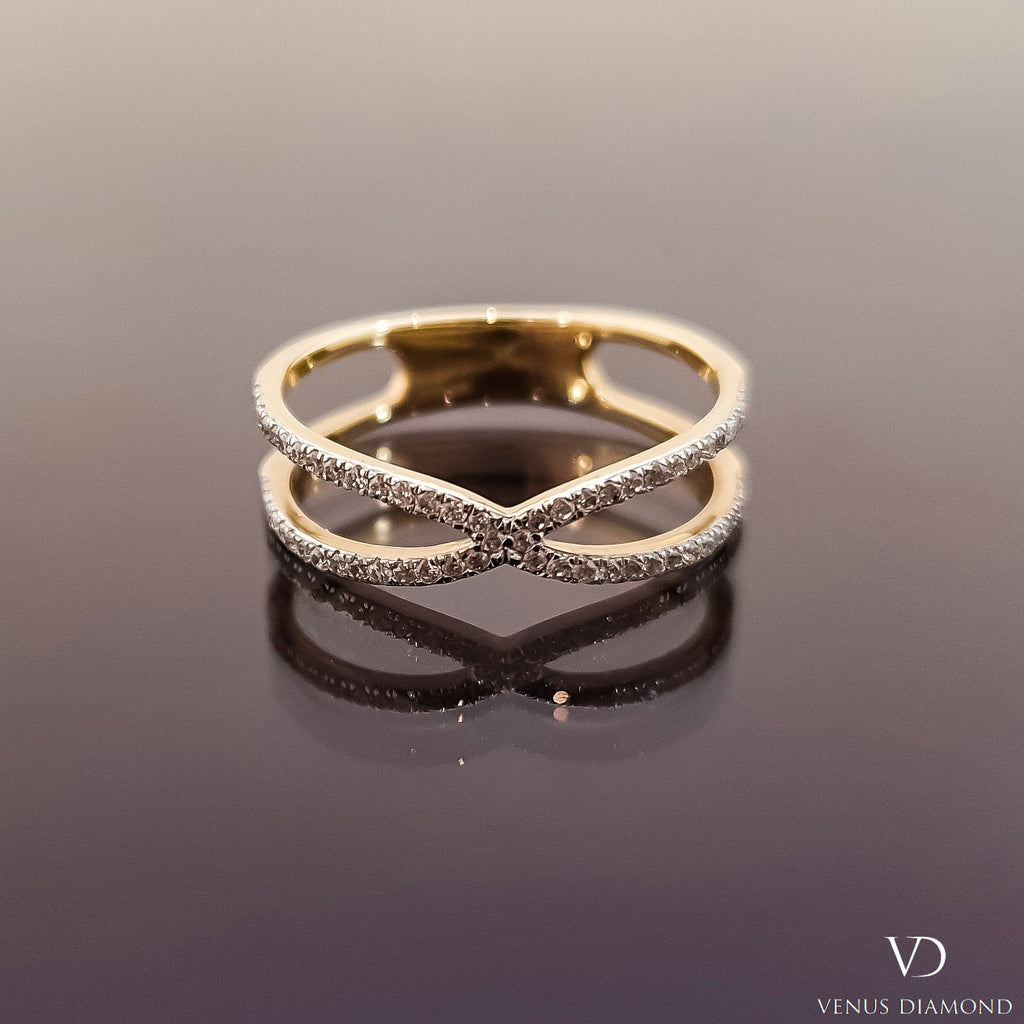 18k Yellow and White Gold Cross-Over Diamond Ring