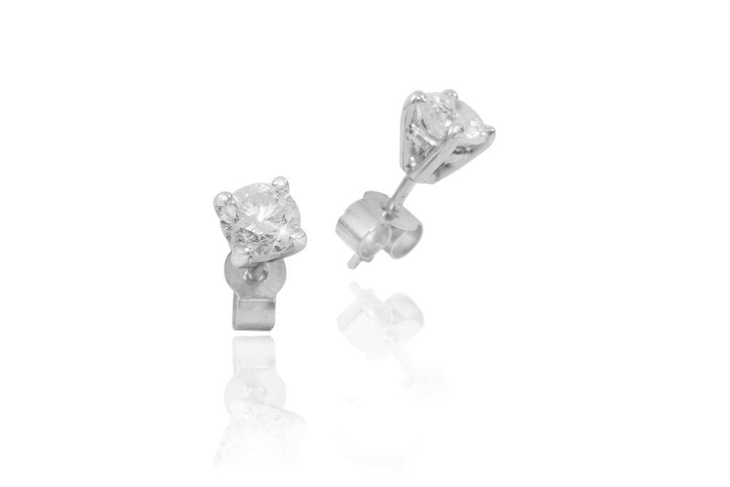 Round Brilliant Cut Diamond 18K White Gold Stud Earrings