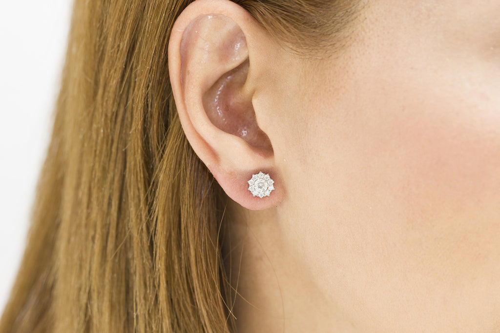 Diamond Cluster 18K White Gold Stud Earrings