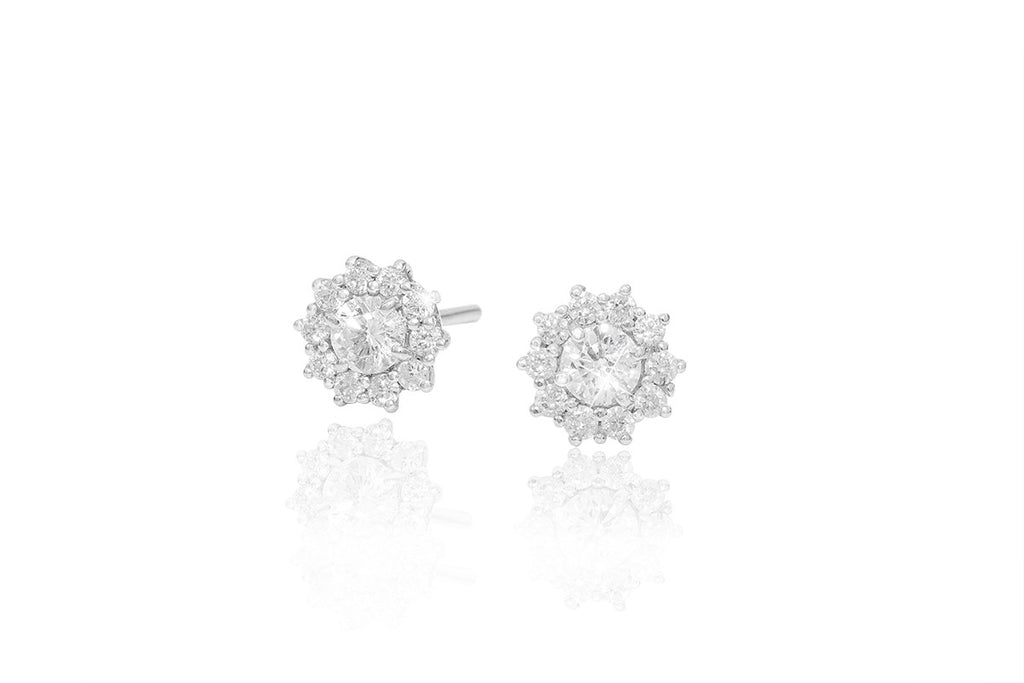 Diamond Cluster 18K White Gold Stud Earrings
