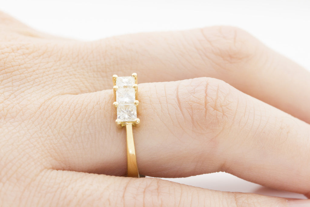 Princess Cut Diamond Trilogy 18K Yellow Gold Ring - OUT OF STOCK