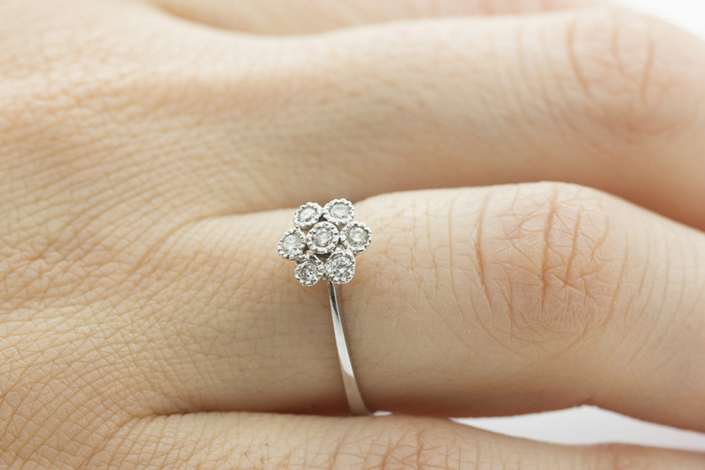 Seven Stone Diamond Cluster 18K White Gold Ring