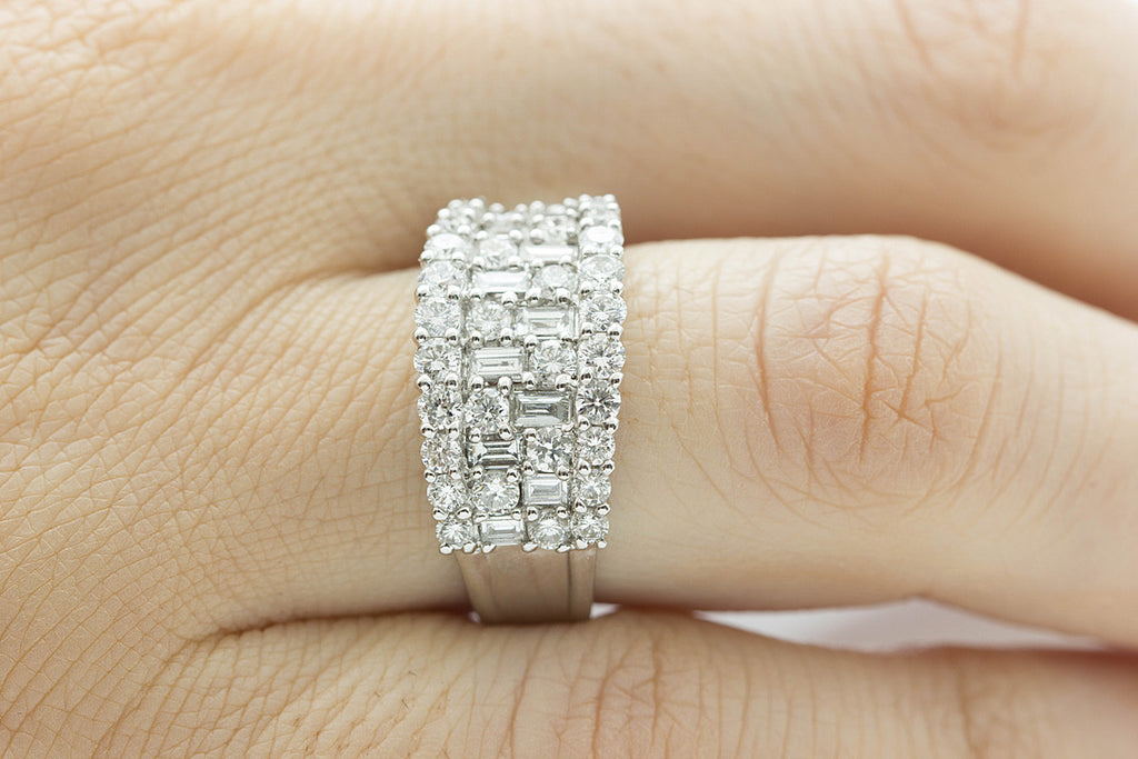 Four Row Diamond 18K White Gold Ring