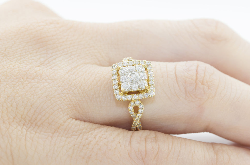 Illusion Set Diamond Halo 18K Yellow Gold Ring