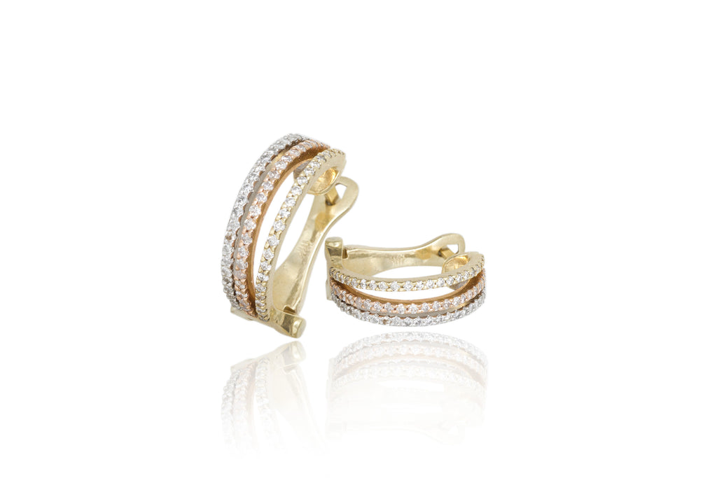 Diamond 14K Three Colour Gold Hoop Earrings