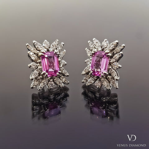 18k White Gold Diamond and Pink Sapphires Earrings