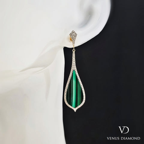 18k Yellow Gold Diamond and Malachite Earrings